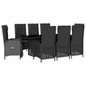 Set de comedor de jardín 9 pzas y cojines ratán sintético negro H