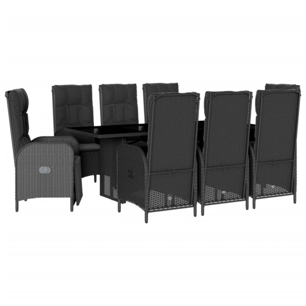 9 pcs conjunto de jantar p/ jardim c/ almofadões vime PE preto M 2
