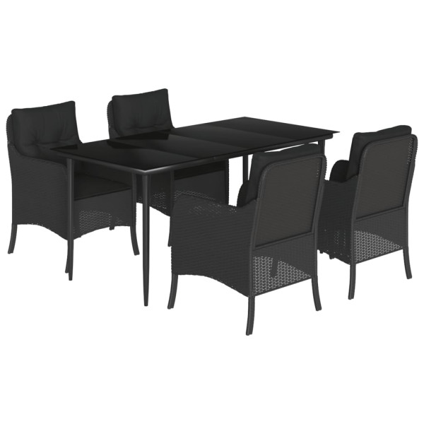 5 pcs conjunto de jantar p/ jardim c/ almofadões vime PE preto M 2