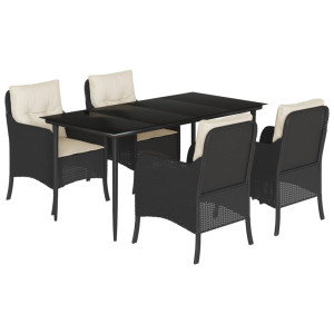 Set de muebles jardín 5 pzas con cojines ratán sintético negro H