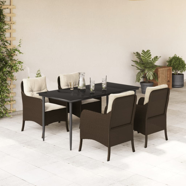 5 pcs conjunto jantar p/ jardim c/ almofadões vime PE castanho D