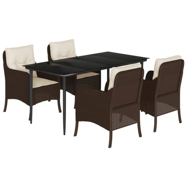 Set comedor de jardín 5 piezas y cojines ratán sintético marrón M 2