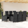 9 pcs conjunto de jantar p/ jardim c/ almofadões vime PE preto 1
