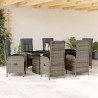 Set comedor jardín 7 pzas y cojines ratán sintético gris 1