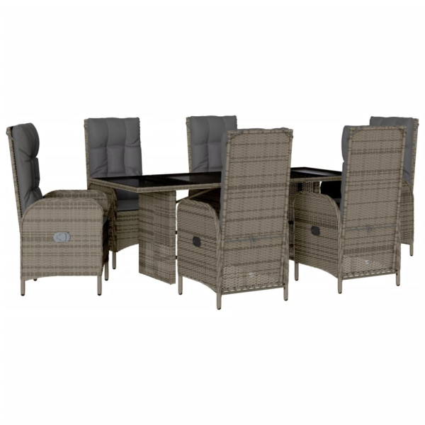 7 pcs conjunto de jantar p/ jardim c/ almofadões vime PE cinza M 2