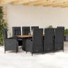 Set de comedor de jardín 9 pzas y cojines ratán sintético negro 1