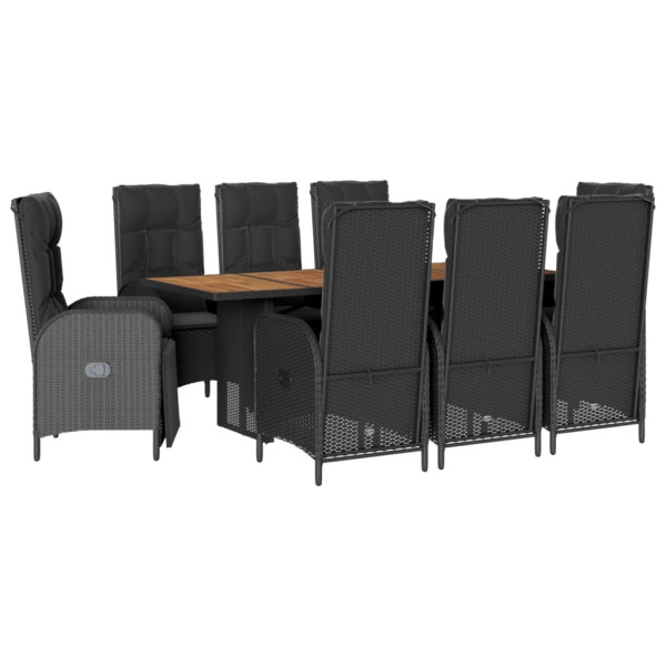 9 pcs conjunto de jantar p/ jardim c/ almofadões vime PE preto M 2