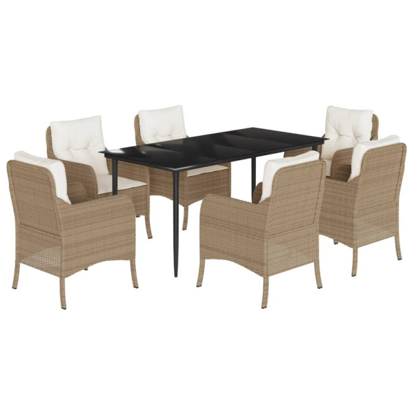 Set comedor de jardín 7 pzas con cojines ratán sintético beige M 2