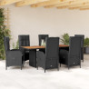 Set de comedor de jardín 7 pzas y cojines ratán sintético negro 1