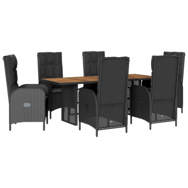7 pcs conjunto de jantar p/ jardim c/ almofadões vime PE preto M 2