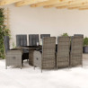 9 pcs conjunto de jantar p/ jardim c/ almofadões vime PE cinza 1