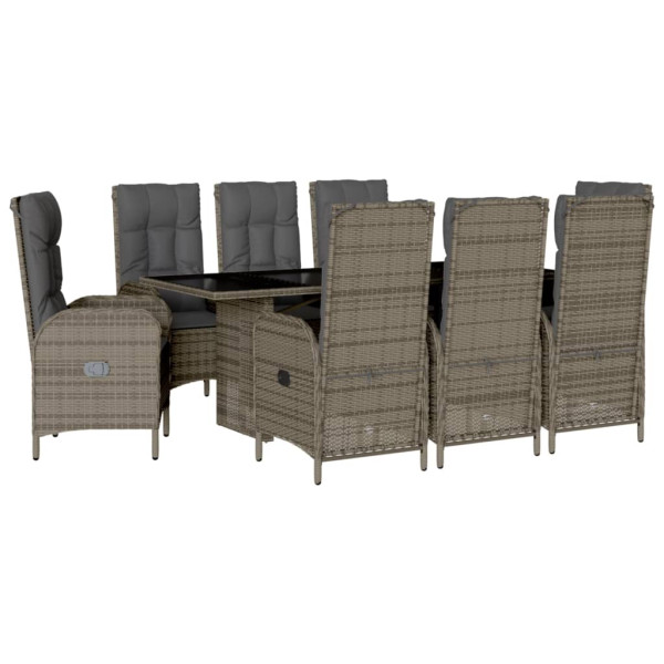 Set comedor jardín 9 pzas y cojines ratán sintético gris M 2