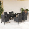 Set de comedor de jardín 7 pzas y cojines ratán sintético negro 1