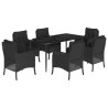 7 pcs conjunto de jantar p/ jardim c/ almofadões vime PE preto 2