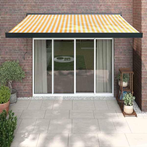 Toldo retráctil aluminio y tela amarillo y blanco 3.5x2.5 m D
