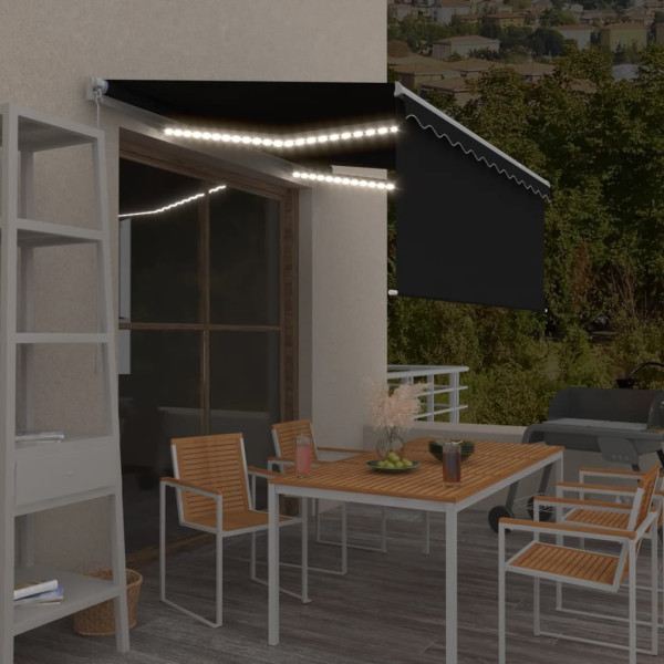 Toldo retráctil manual con persiana y luz LED antracita 3x2.5 m D