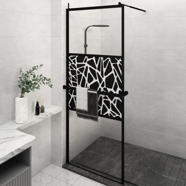 Mampara ducha con estante vidrio ESG y aluminio negro 80x195 cm D