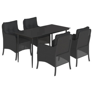 Set de muebles jardín 5 pzas con cojines ratán sintético negro H
