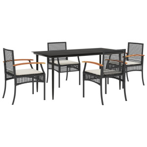 Set de muebles jardín 5 pzas con cojines ratán sintético negro H