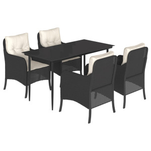 Set de muebles jardín 5 pzas con cojines ratán sintético negro H