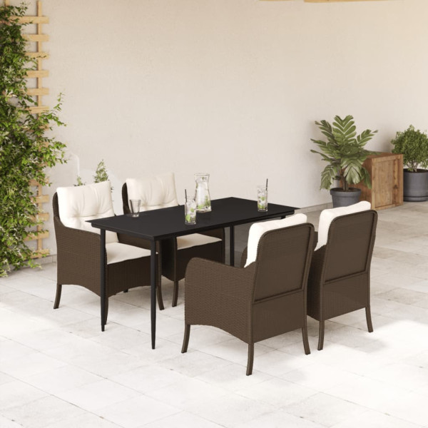 5 pcs conjunto jantar p/ jardim c/ almofadões vime PE castanho D