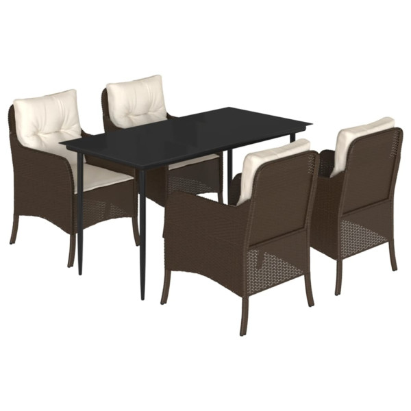Set comedor de jardín 5 piezas y cojines ratán sintético marrón M 2