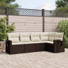 5 pcs conjunto sofás p/ jardim c/ almofadões vime PE castanho 1
