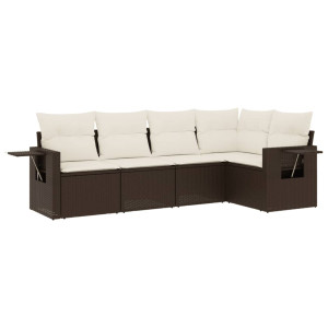 Set comedor de jardín 5 piezas y cojines ratán sintético marrón H