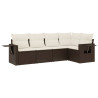 5 pcs conjunto sofás p/ jardim c/ almofadões vime PE castanho 2