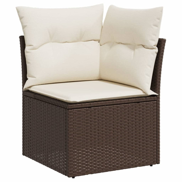 Set comedor de jardín 5 piezas y cojines ratán sintético marrón M 5