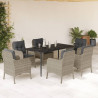 Set comedor jardín 7 pzas y cojines ratán sintético gris claro 1