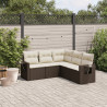 5 pcs conjunto sofás p/ jardim c/ almofadões vime PE castanho 1