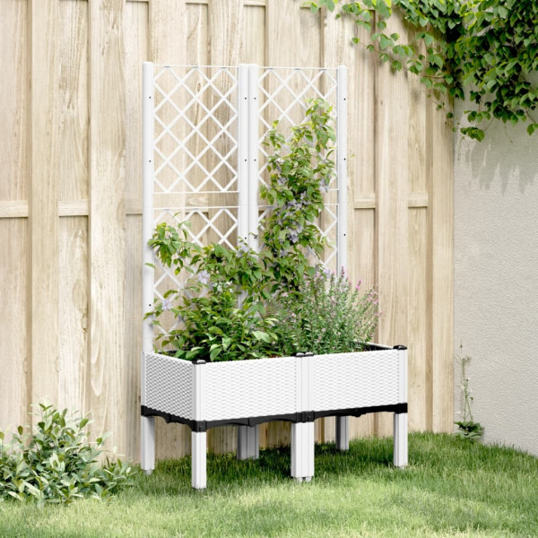 Jardinera con enrejado PP blanco 80x40x142 cm D
