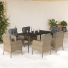 Set comedor de jardín 7 pzas con cojines ratán sintético beige 1