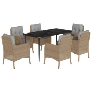 Set comedor de jardín 7 pzas con cojines ratán sintético beige H