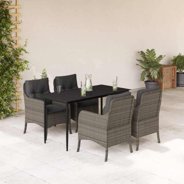 Set comedor de jardín 5 piezas con cojines ratán sintético gris D