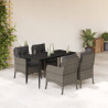5 pcs conjunto de jantar p/ jardim c/ almofadões vime PE cinza 1
