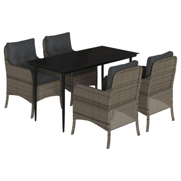 5 pcs conjunto de jantar p/ jardim c/ almofadões vime PE cinza M 2