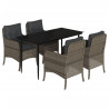 Set comedor de jardín 5 piezas con cojines ratán sintético gris 2