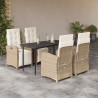 5 pcs conjunto de jantar p/ jardim com almofadões vime PE bege 1