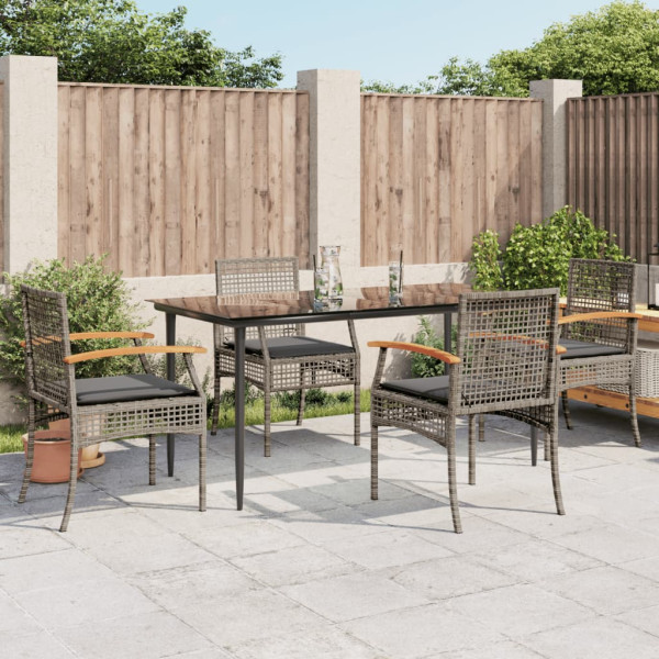 5 pcs conjunto de jantar p/ jardim c/ almofadões vime PE cinza D