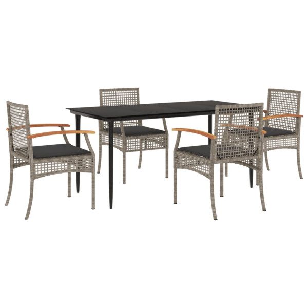 5 pcs conjunto de jantar p/ jardim c/ almofadões vime PE cinza M 2