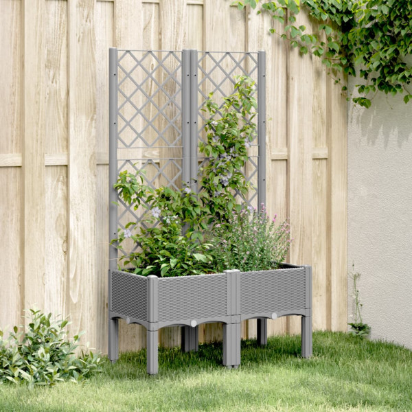 Jardinera con enrejado PP gris claro 80x40x142 cm D
