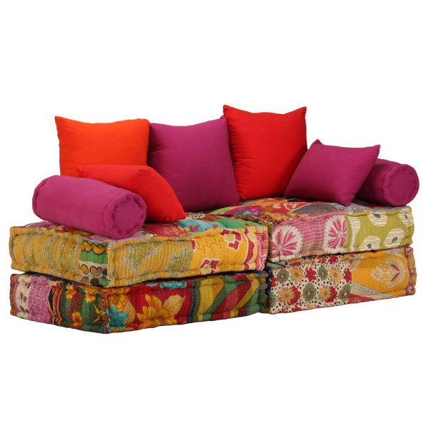 Puf modular de 2 plazas de tela patchwork D