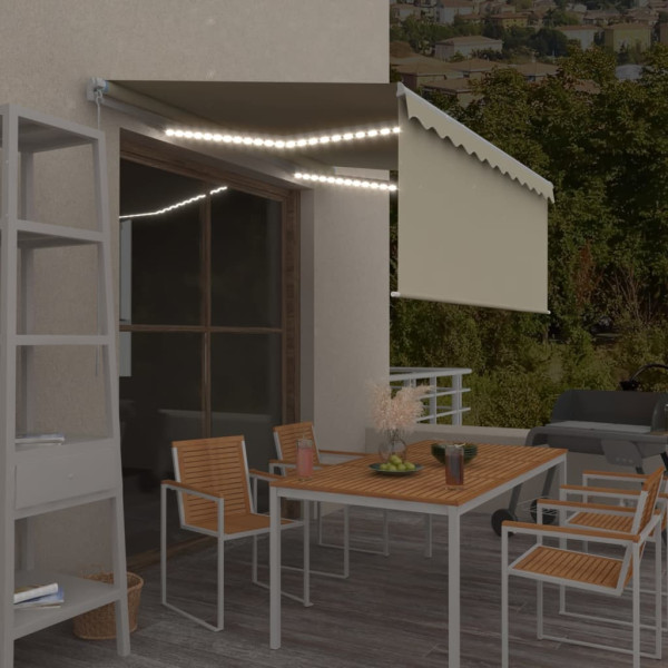 Toldo retráctil manual con persiana y luz LED crema 3x2.5 m D