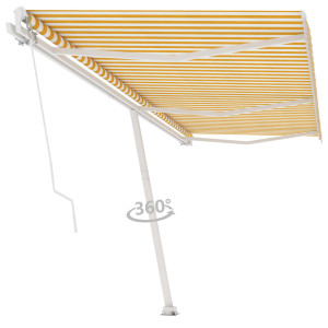 Toldo de pie retráctil manual amarillo y blanco 600x300 cm H