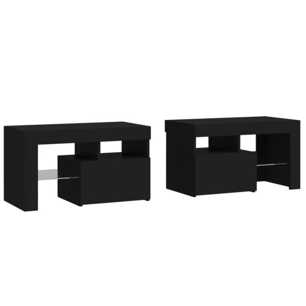 Mesas cabeceira c/ LEDs 2 pcs 70x36.5x40 cm preto M 3