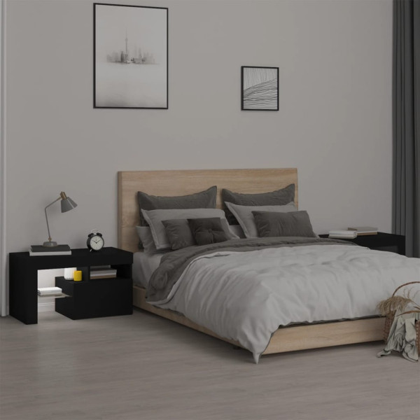 Mesitas de noche con luces LED 2 uds roble negras 70x36.5x40cm M 4