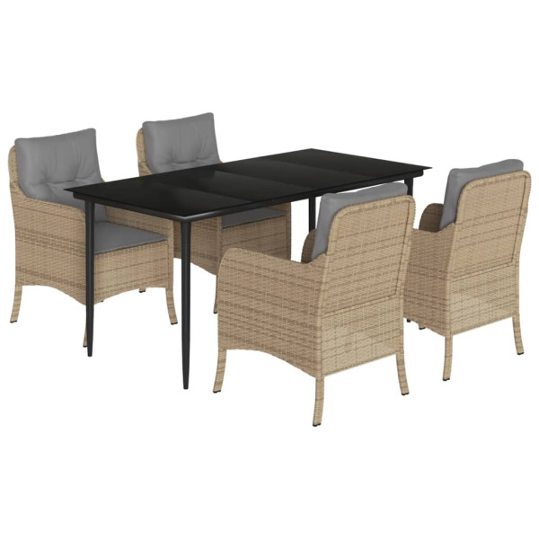 Set comedor de jardín 5 pzas con cojines ratán sintético beige M 2
