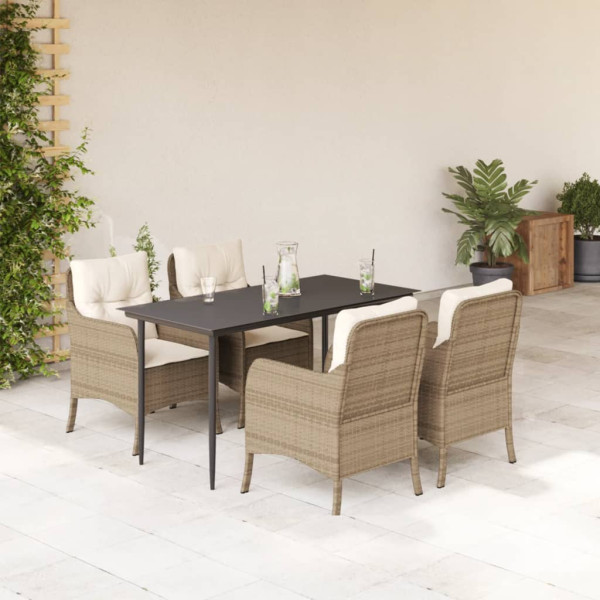 Set comedor de jardín 5 pzas con cojines ratán sintético beige D